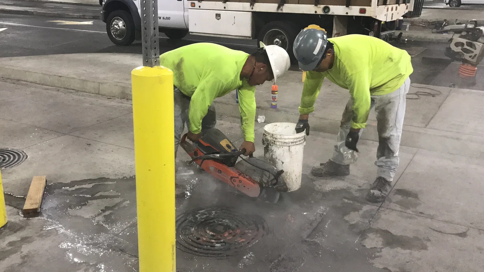 Overnight utility work coordinated around an active Ala Moana Center.