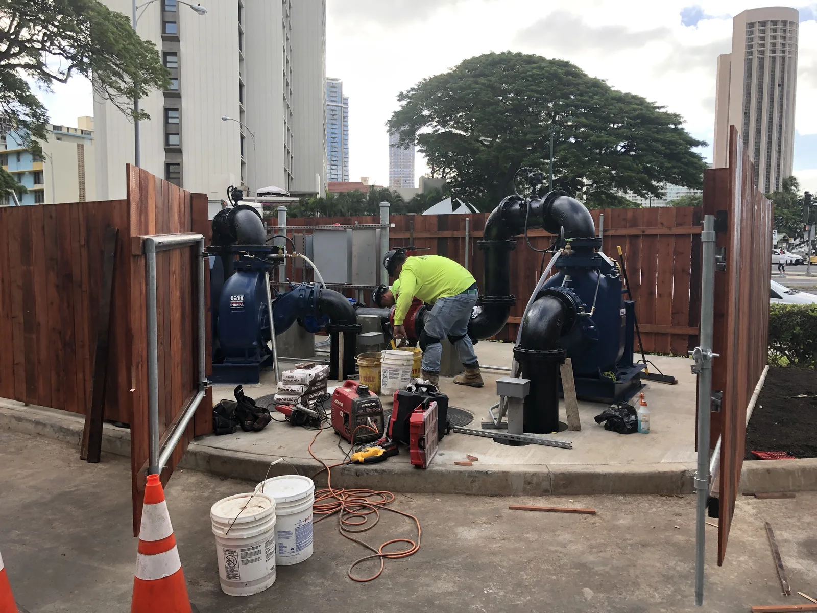 Completed utility connection installed during the Ala Moana sewer improvements.