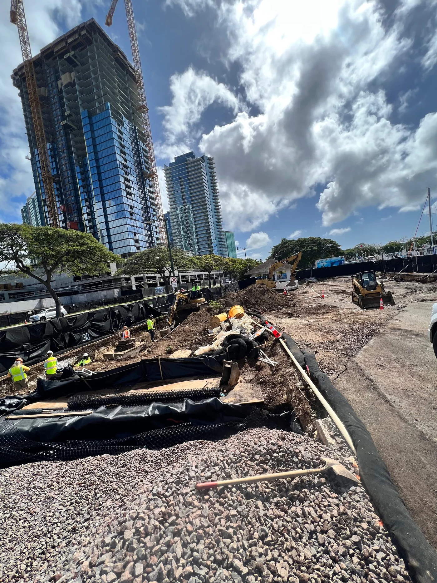 MIRA field team and equipment preparing the pedestrian-walkway site.