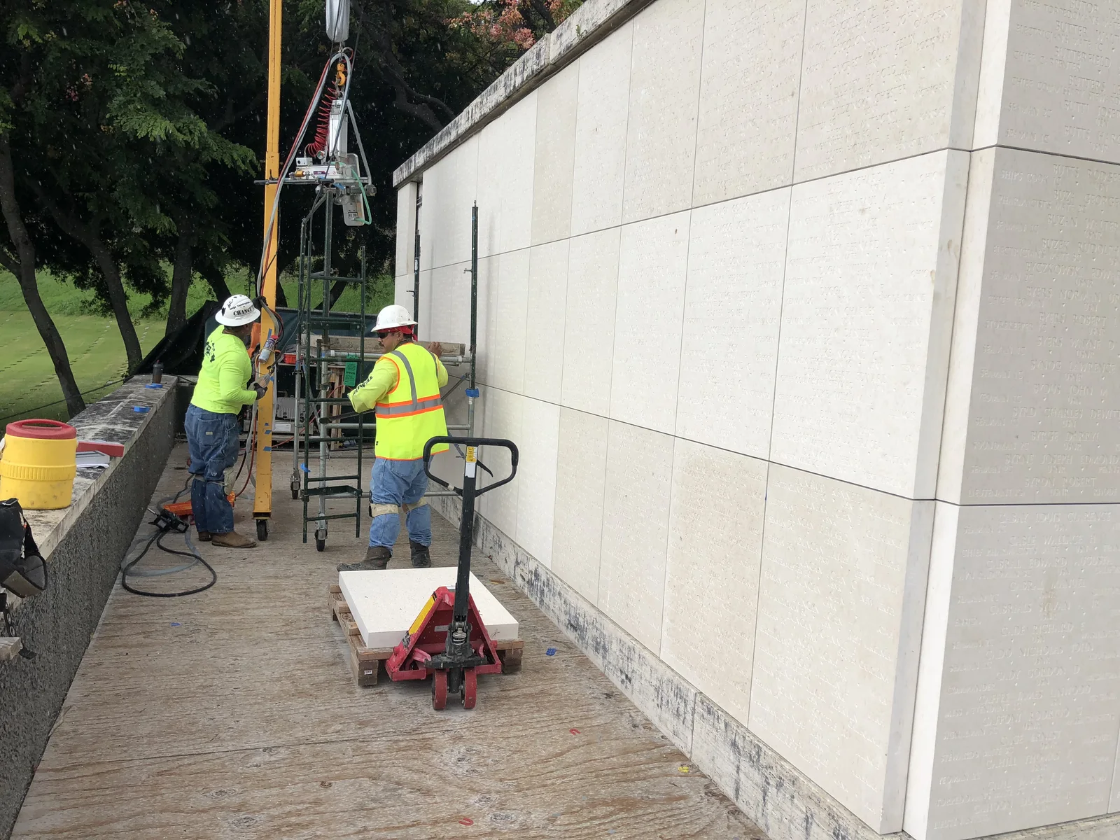 Detailed stone-panel installation at the Courts of the Missing.