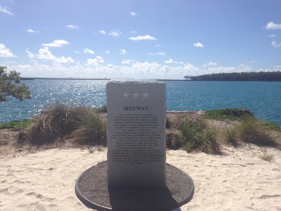 Commemorative monument overlooking Midway Atoll.