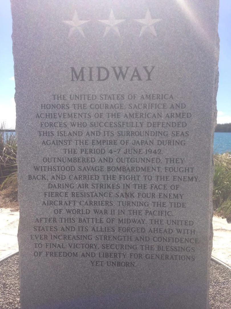 Granite memorial at the historic Battle of Midway site.