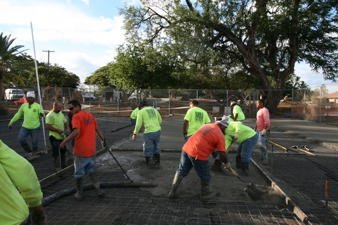 Concrete-placement work at the park renovation.