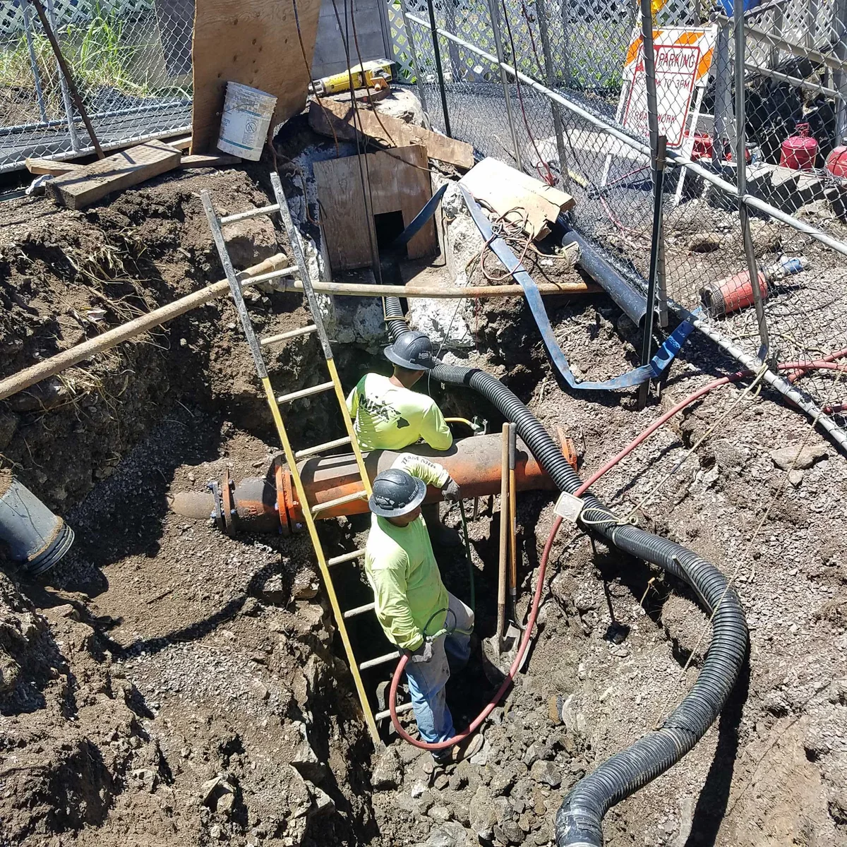 New sewer pipe installed in a hillside trench with erosion control in Papakōlea.