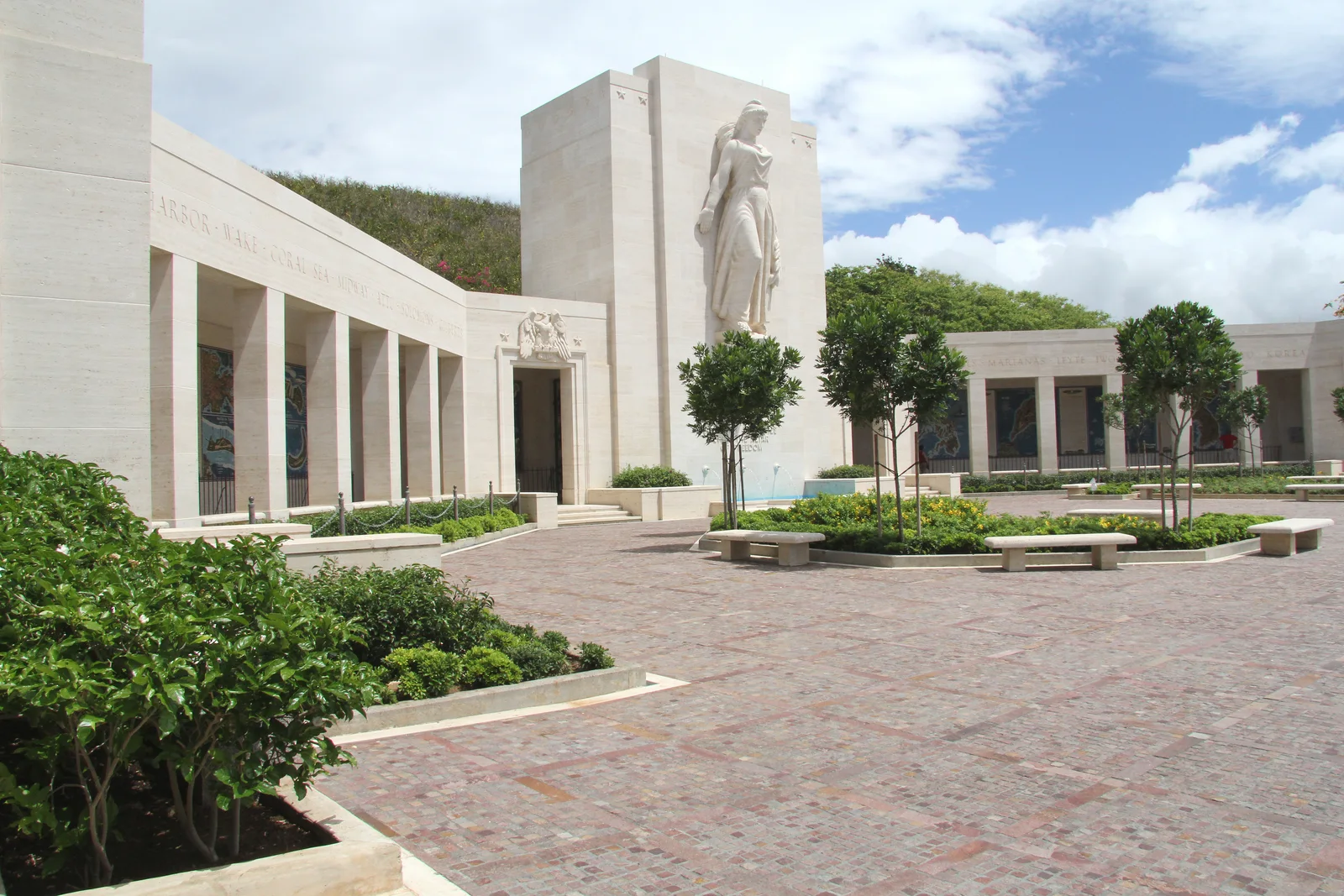 Memorial pavilions and grounds at the Honolulu Memorial in Punchbowl.
